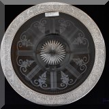 S03. Etched glass plate with sterling rim.